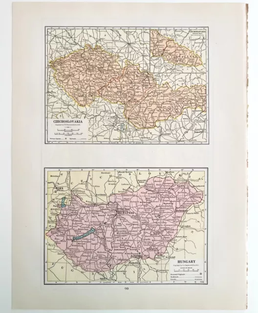 MAP CZECHOSLOVAKIA HUNGARY Europe 1938 Print Antique Ephemera Atlas ...