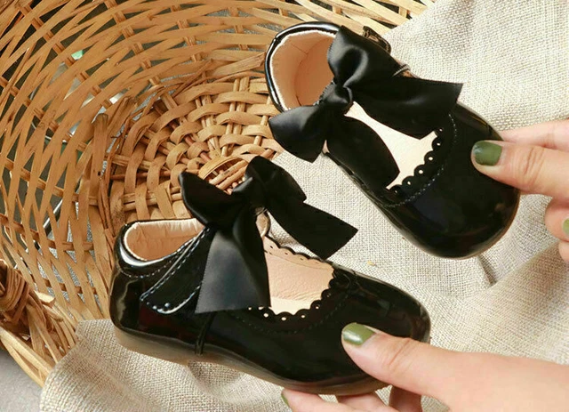 Scarpe Fiocco Spagnole Patinate Bianco Rosa Festa Matrimonio Bambina Fiore 3
