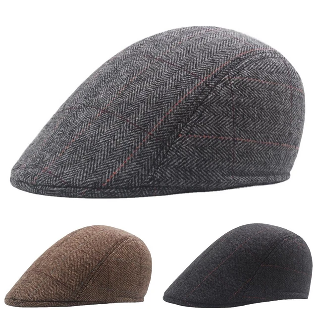 Fashionable Tweed Flat Cap Baker Boy Hat Herringbone Newsboy Ivy Hat Light Gray