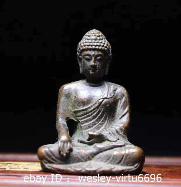 China Folk Collect Old Bronze Copper Amitabha Tathagata Buddha Statue 4.5CM