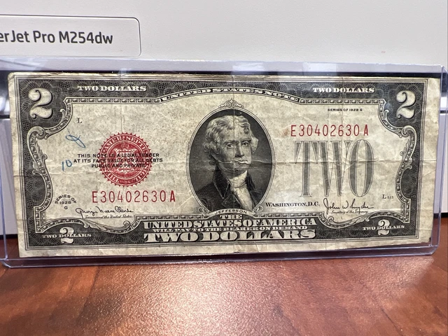 1928-G Two Dollars Bill Red Seal Note E30402630A good condition