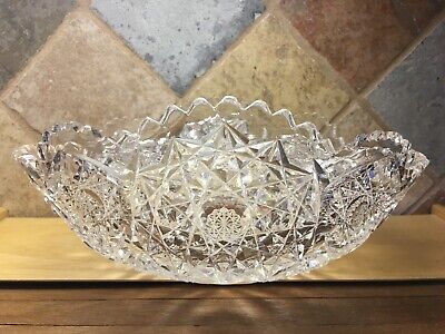 ANTIQUE~Brilliant~CUT GLASS CRYSTAL BOWL~Early 1900’s~10" X 6" X 4 1/4"~STUNNING