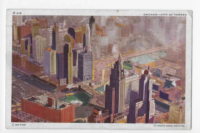 Chicago City of Towers Chicago Aerial Survey Co. Postcard