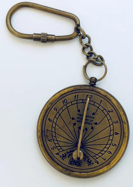 Sundial Pocket Watch Keychain Bronze Antique Finish Maritime Reproduction
