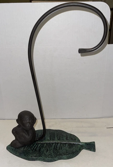 Cast iron ￼Monkey Banana Holder Display Sitting Leaf Tail Hanging Hook Tiki Bar