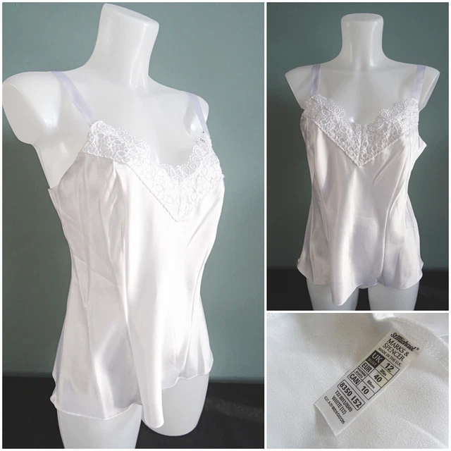 Camicia vintage anni '90 St Michael bianca pizzo raso donna taglia 12 35" busto