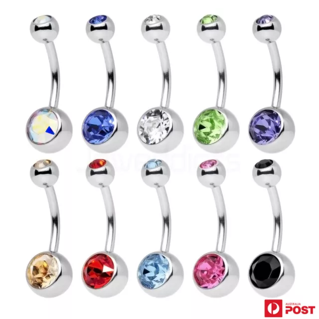 2PCS Belly Bar Navel Piercing Ring Crystal Rhinestone Surgical Steel Jewellery