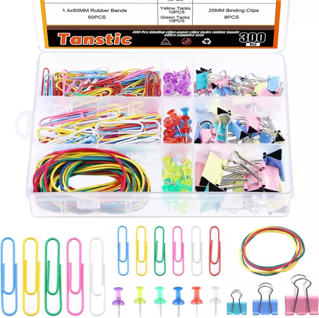 300Pcs Colored Office Clips Set, Assorted Sizes Paper Clips Binder Clips, Paper