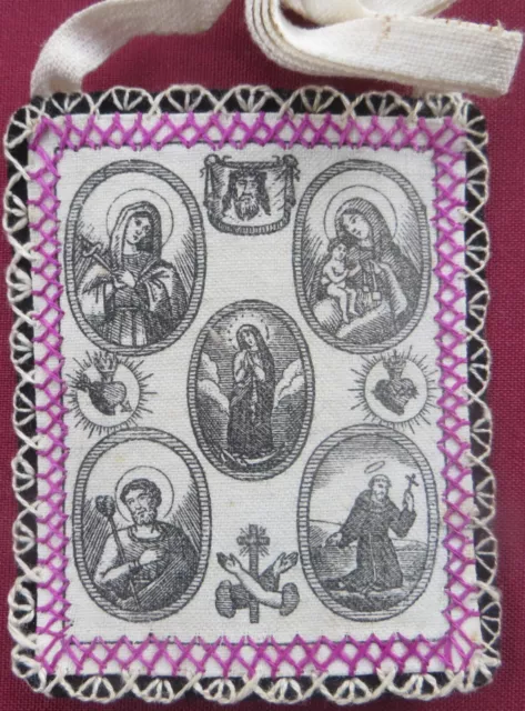 1900 Antico Scapolare In Stoffa Madonna Del Carmelo Santino S.francesco