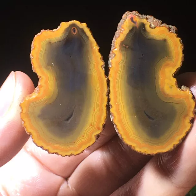 A pair of Chinese natural Warring States agate crystal mine specimens polished