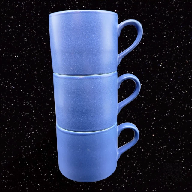 POTTERY BARN BLUE Coffee Mug Cup Set 3 Japan Ceramic 2.5”T 4.25”W 40.