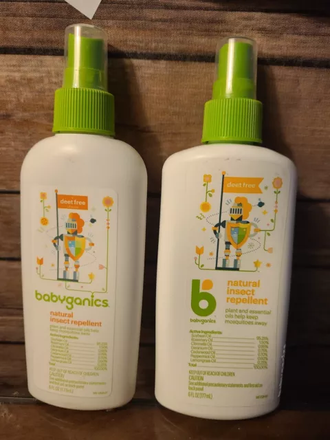 Babyganics Bug Spray Dist By KAS Dir. LLC 6 FL Oz LOT X2 NATURAL/PLANT DEET FREE