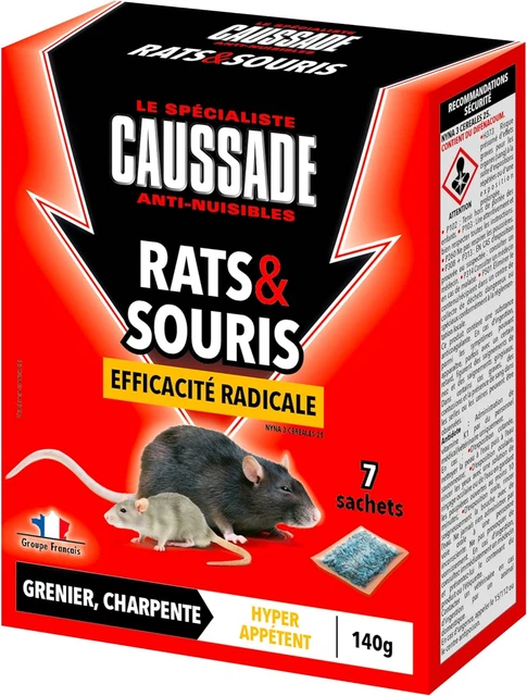 anti Rats & Souris 140 G Efficacité Radicale 7 Sachets Céréales Prêt À L'Emploi