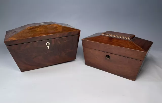 Antique Box - 2 Small Victorian Wooden Tea Caddies For light restoration