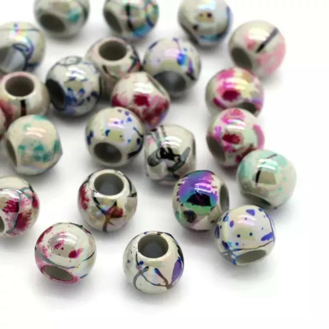 Large Hole Acrylic Beads 8mm Spacer Loose 50 pcs Painted Jewellery Making DIY