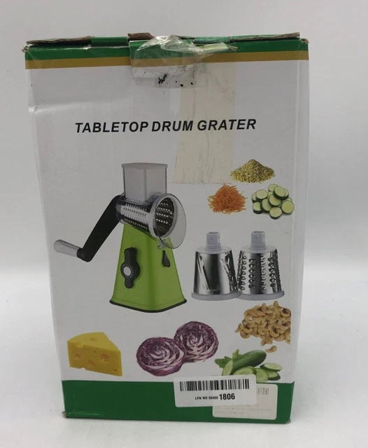 Cheese Grater Rotary Handheld Fruit Vegetable Slicer Shredder 3 Drum Blade-WHITE
