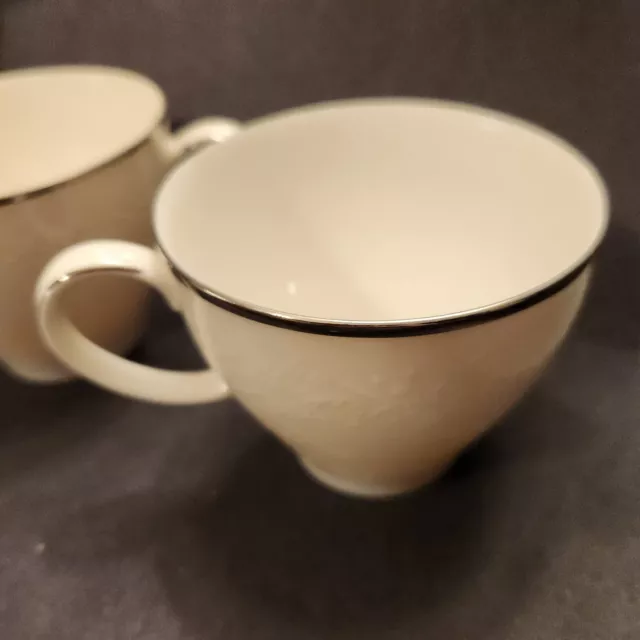 Noritake China Lorelei Ivory Silver Rim  Coffee Tea  Cups  Set of 2