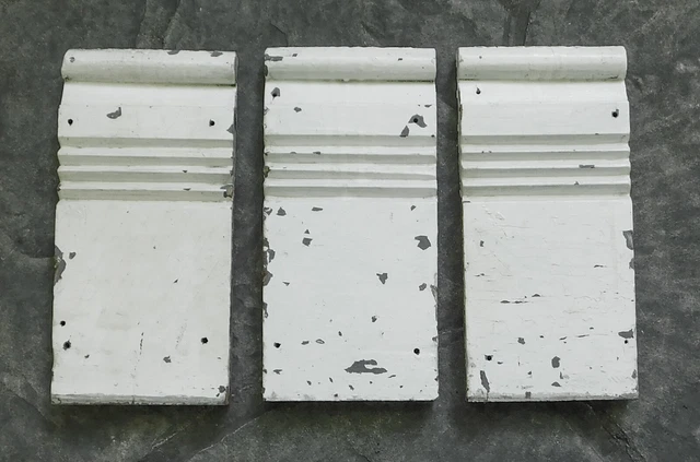 3 Antique Victorian Vintage Wood Chippy Paint Plinth Door Window Trim Block Salv