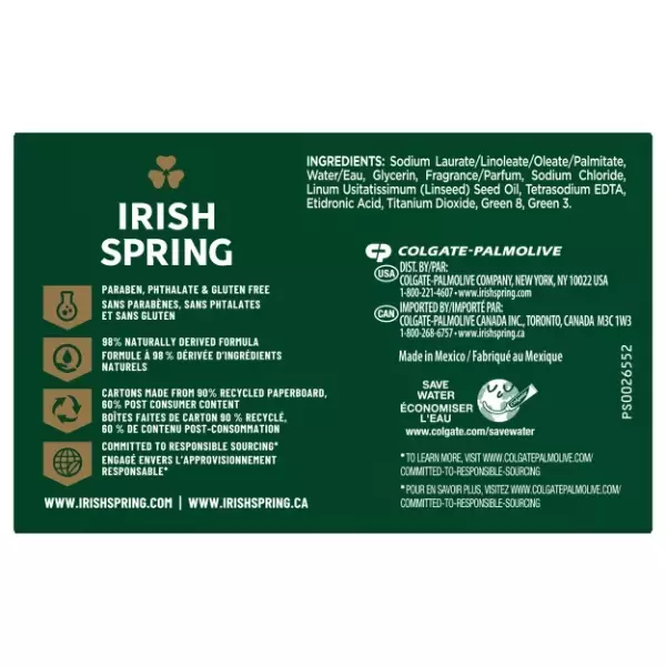 12 Barres Irish Spring Déodorant Savon Barre 107ml/106.3g Original 3