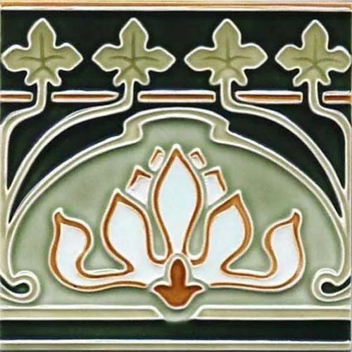 Art Nouveau Vintage Ceramic Tile Azulejo German Trivet Majolica Reproduction
