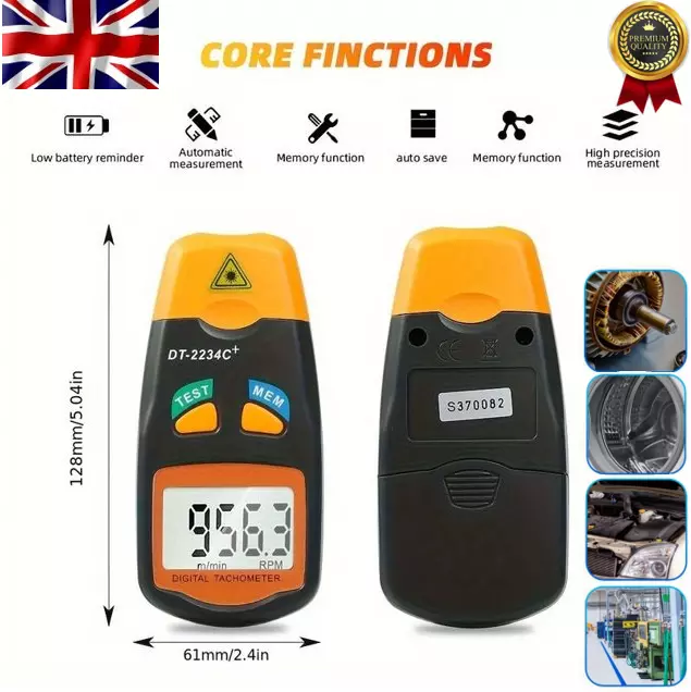 Digital LCD Laser Tachometer RPM Motor Speed Non-contact Tach Meter Measuring UK