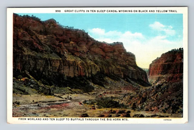 Ten Sleep Canon WY-Wyoming, Great Cliffs Black & Yellow Trail, Vintage Postcard