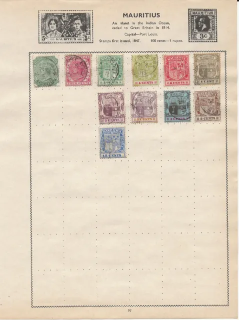Mauritius Stamps on an Album Page - QV onwards