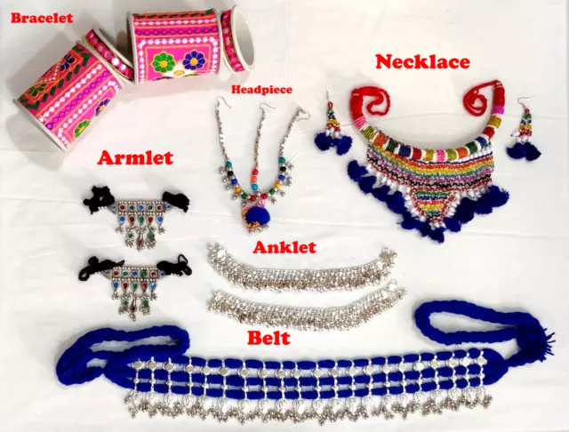 Vintage Banjara Jewelry Belly Dance Tribal Set Anklet Bracelet Belt Armlet Tikka