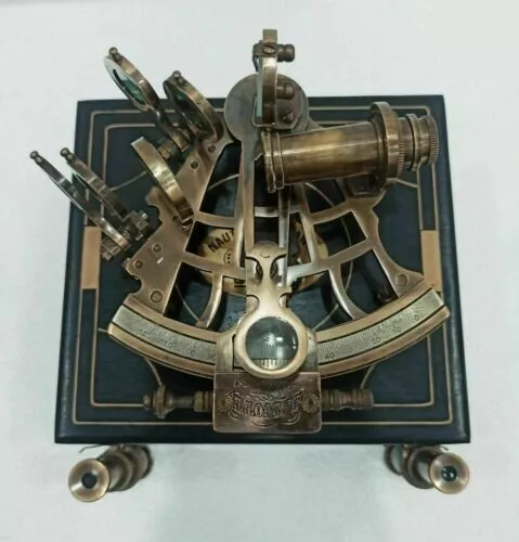 J.SCOTT Antique Sextant Nautical Brass Astrolabe Working Marine Vintage Box