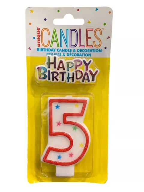 Number 5 Candle Red edge Glitter Stars With Topper ,Birthday  party occasion