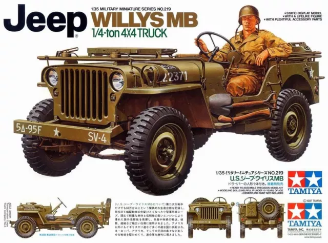 Tamiya 35219 1/35 Scale Military Model Kit US Army Jeep Willys MB 1/4 Ton Truck