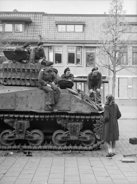 WW2  Photo WWII Canadian M4 Sherman Tank Crew Netherlands  World War Two / 1633