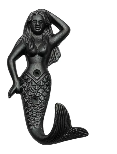 Mermaid Coat Hook Cast Iron Hook Antique Finish Sign Plaque Metal Wall Decor UK