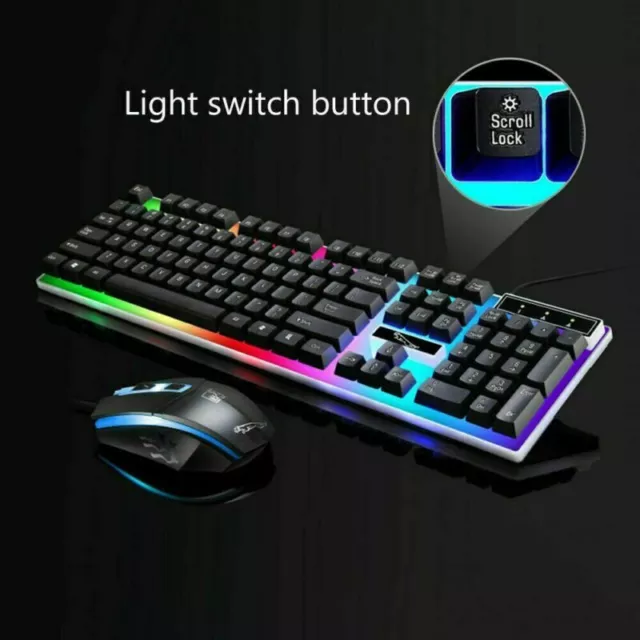 Gaming Keyboard Mouse Set Pad Rainbow LED Wired USB For PC Laptop PS4 Xbox One 2