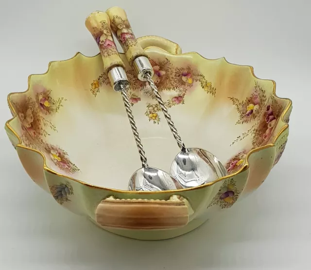 Wiltshaw & Robinson Carlton Ware Blush 'Heather' Salad Bowl And Servers. C 1906