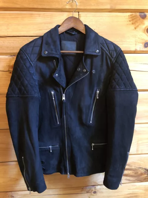 ALL SAINTS Kenji Biker Black Sheep Leather Jacket Mens Size Small MSRP $670