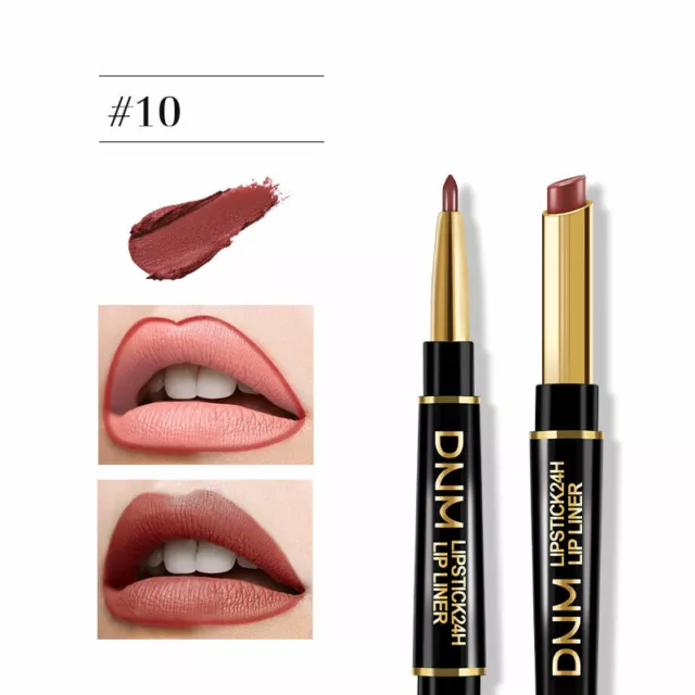 Waterproof Dual Lipstick Pen Matte Lip Liner Long Lasting Makeup 12 Colors