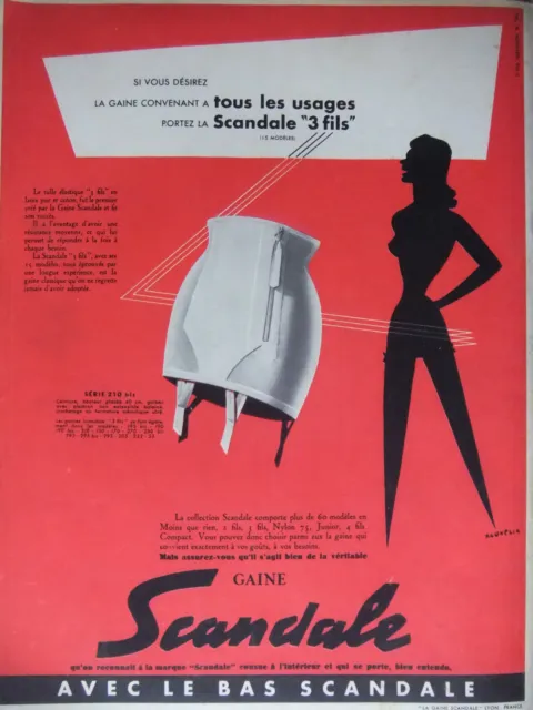 PUBLICITÉ PRESSE 1953 GAINE SCANDALE 3 FILS - D'après J.JACQUELIN - ADVERTISING