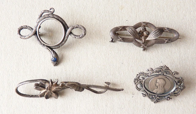 4 Broche ARGENT ART NOUVEAU vers 1900 silver brooch mistletoe serpent