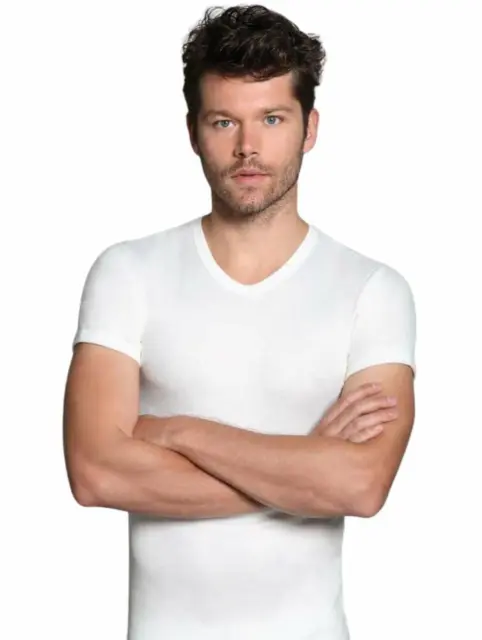 Maglia intima t-shirt uomo in lana e cotone sulla pelle scollo a V Made in Italy