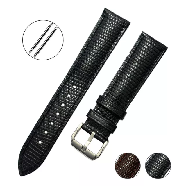 New Black Brown Lizard Grain Genuine Leather Watch Strap Band 12 14 16 18 20mm