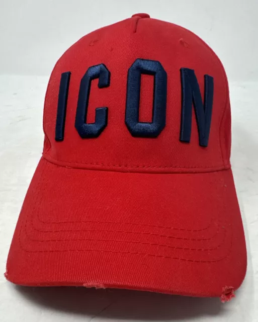 Dsquared2 'ICON' embroidered Cap Red/Blue Distressed Hat