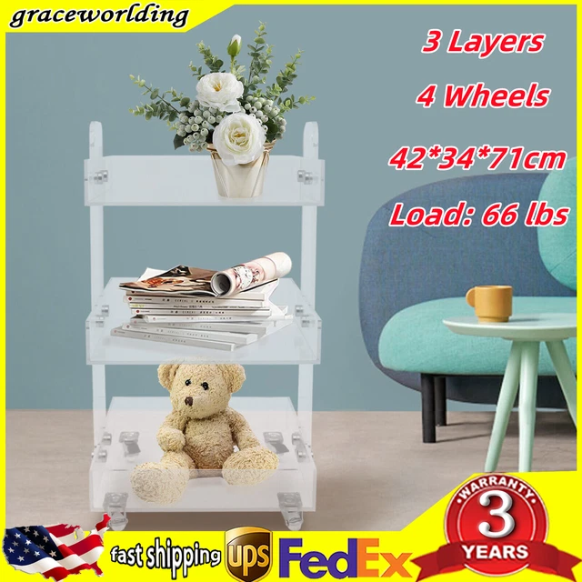 ACRYLIC UTILITY ROLLING Cart 3Tier Clear Table with Wheels Rolling