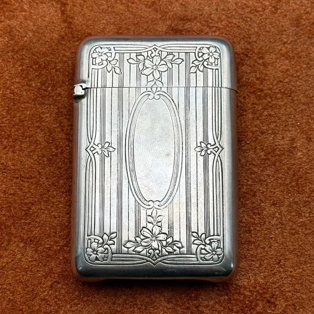 ANTIQUE STERLING SILVER Vesta Case Floral Engraving