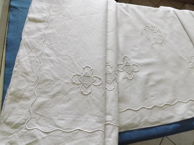 Grand Drap Ancien En Lin Fin – 224 X 330 Cm, Blanc, état Propre