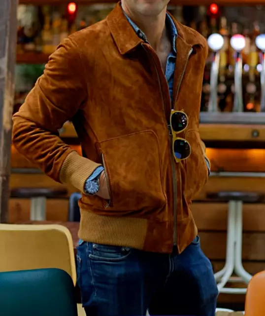 New Brown Leather Jacket Men Pure Suede Slim Fit Flight/Bomber Size S M L XL XXL