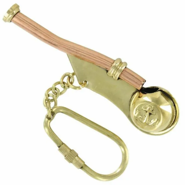 Whistle Shaped Brass Nautical Key Ring Keychain Key Fob Key