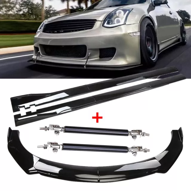 For Infiniti G35 G37 Sedan Coupe Front Bumper Lip Side Skirt Extension+Strut Rod