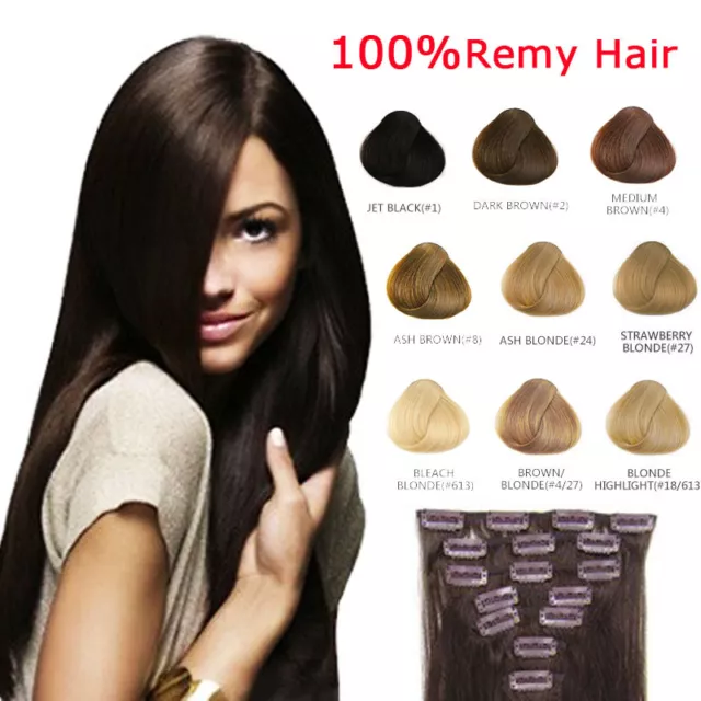 8 PZ 100g Remy Hair ALLUNGAMENTO 53CM EXTENSION FASCIA CAPELLI VERI 100% 17 CLIP