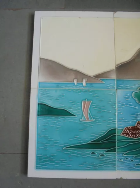 4 Pc Vintage Natural Lake Scenery Design T.S Trademark Ceramic Tiles,Japan 2